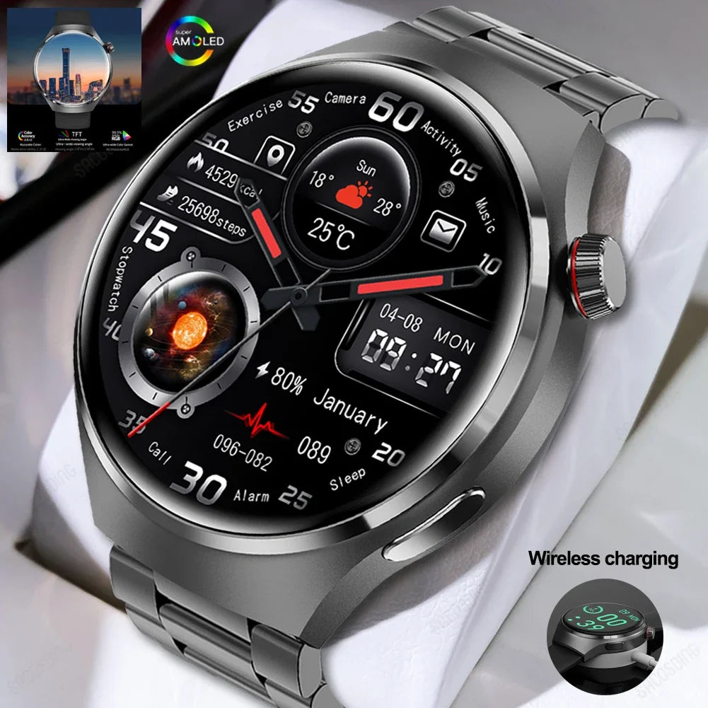 For Huawei Xiaomi 4 Pro Smart Watch Men NFC GPS Tracker AMOLED 360*360 HD Screen Heart Rate Bluetooth Call SmartWatch 2024 New