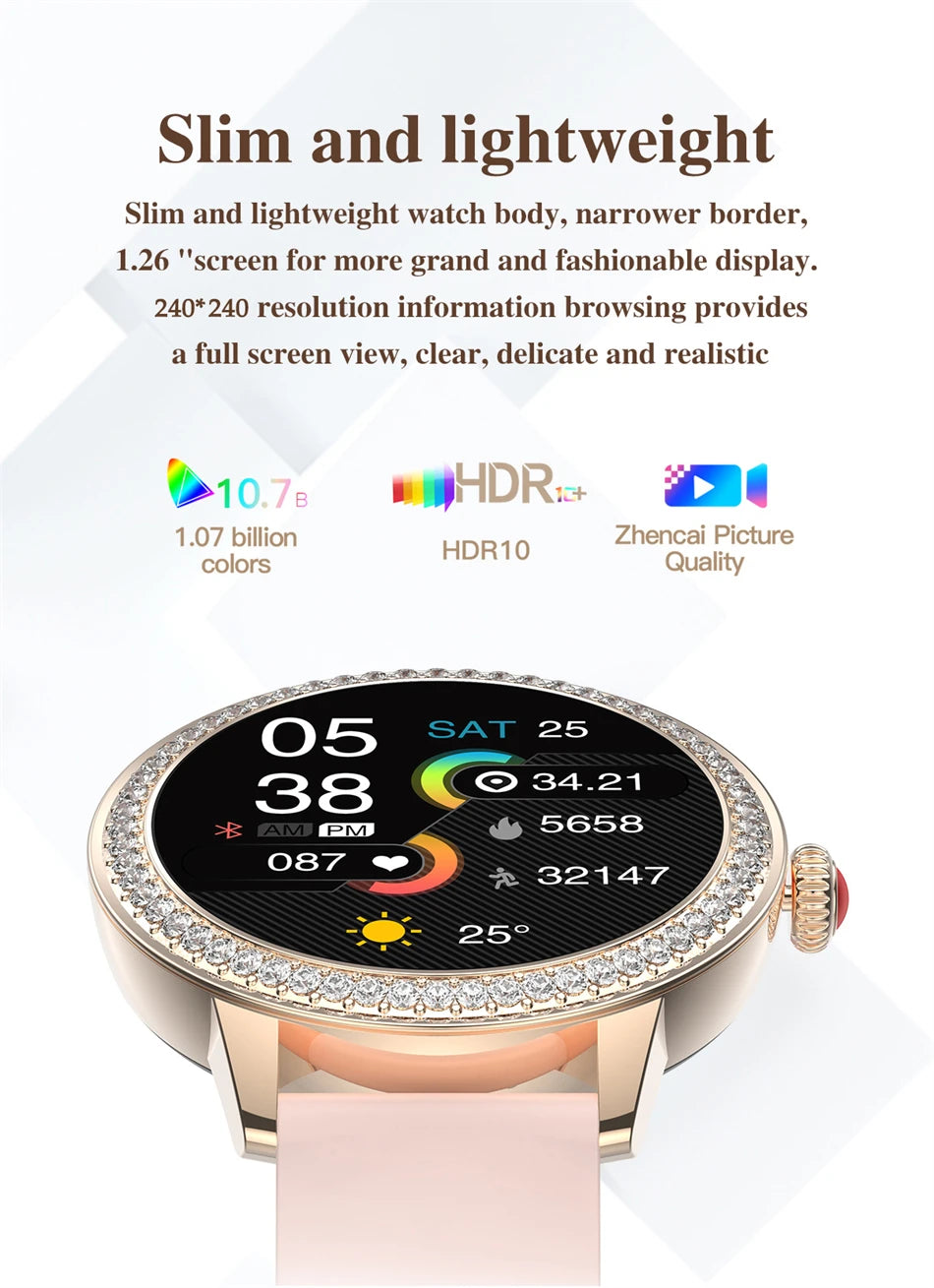 2024 New Diamond Smart Watch For Women Gift Full Touch Screen Lady Sport Fitness Calorie Bluetooth Smartwatch For Android IOS