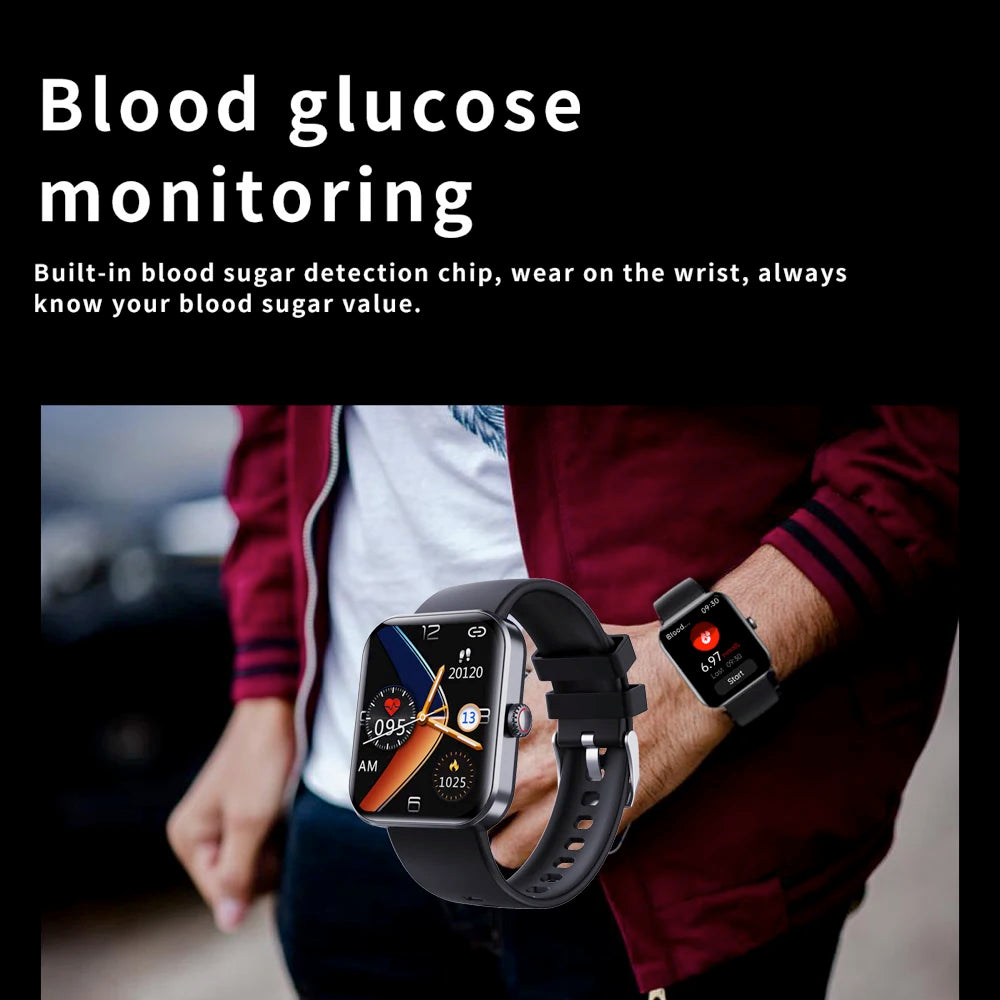 2024 New Blood Glucose Heart Rate Sports Smart Watch For Men 1.91 Inch Screen Body Temperature Monitoring Women Smartwatch