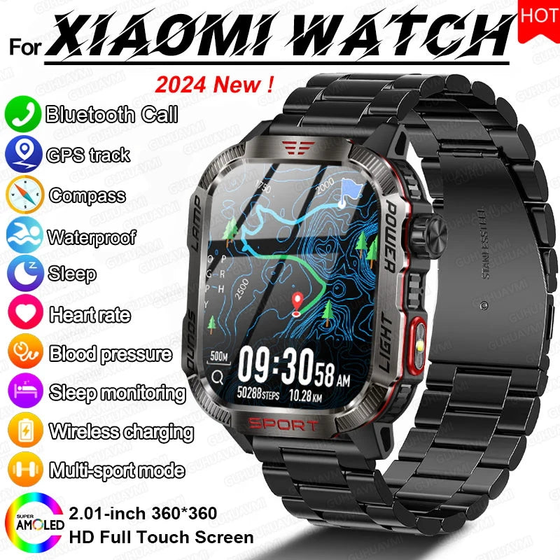 2024 New For Xiaomi Outdoor Smart Watch Men 2.01-Inch AMOLED Screen GPS trackr Compass 600mAh Battery Bluetooth Call Smartwatchs