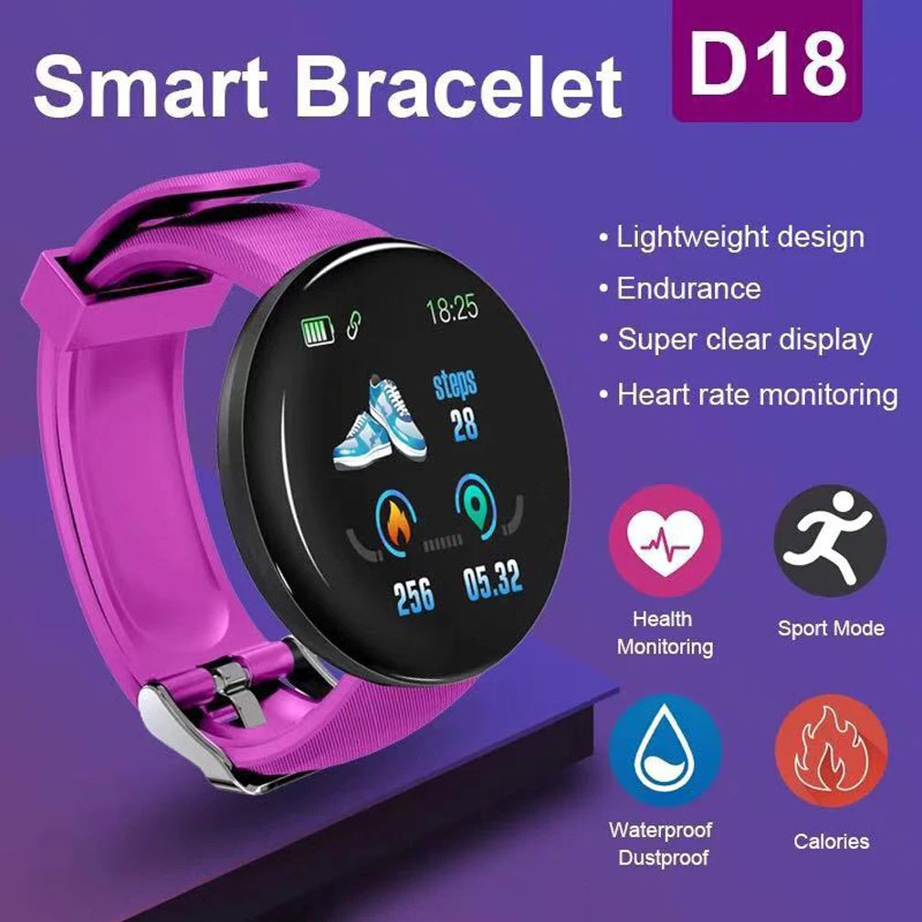 D18 Round Bluetooth Smart Watch Men Women Blood Pressure Heart Rate Monitor Waterproof Sport Fitness Tracker Smartwatch 2024