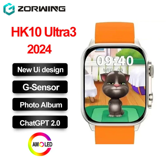 2024 HK10 Ultra 3 AMOLED Smart Watch Photo Album Men Local Music TWS ChatGPT Smartwatch 1GB ROM Black Bluetooth Call