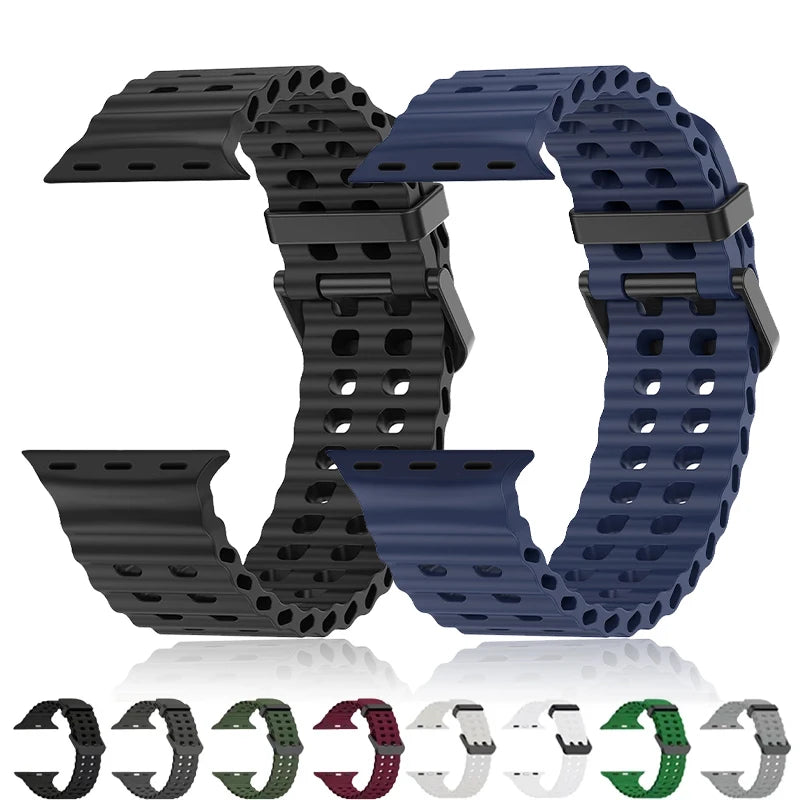 Ocean Strap for Apple Watch Ultra Band 49mm 44mm 45mm 42mm 41mm Sport Silicone Strap IWatch Serise Ultra 9 8 7 6 SE 5 4 Bracelet