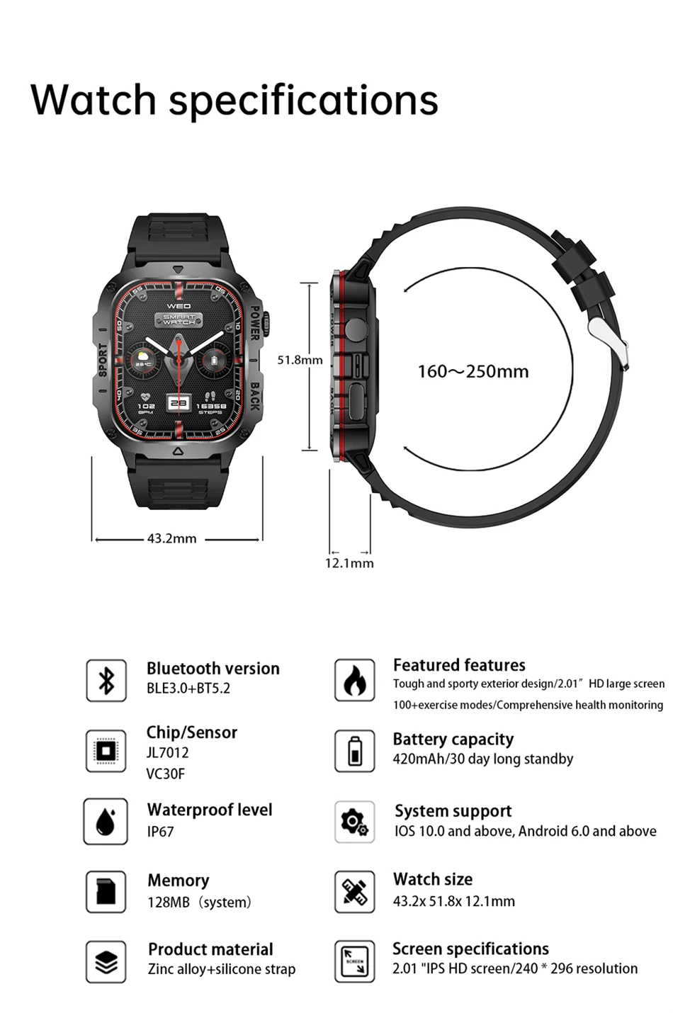 2024 New Military Smartwatch Men GPS Sports Tracker 420mAh Large Battery AI Voice Assistant Bluetooth Call Outdoor Smart Watch