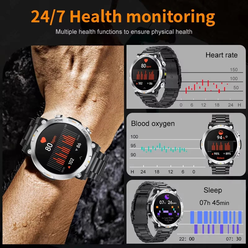 LIGE Smart Watch Men Flashlight Bluetooth Call Sleep Health Monitor Watches Man Sports Waterproof AMOLED Screen Smartwatch 2024