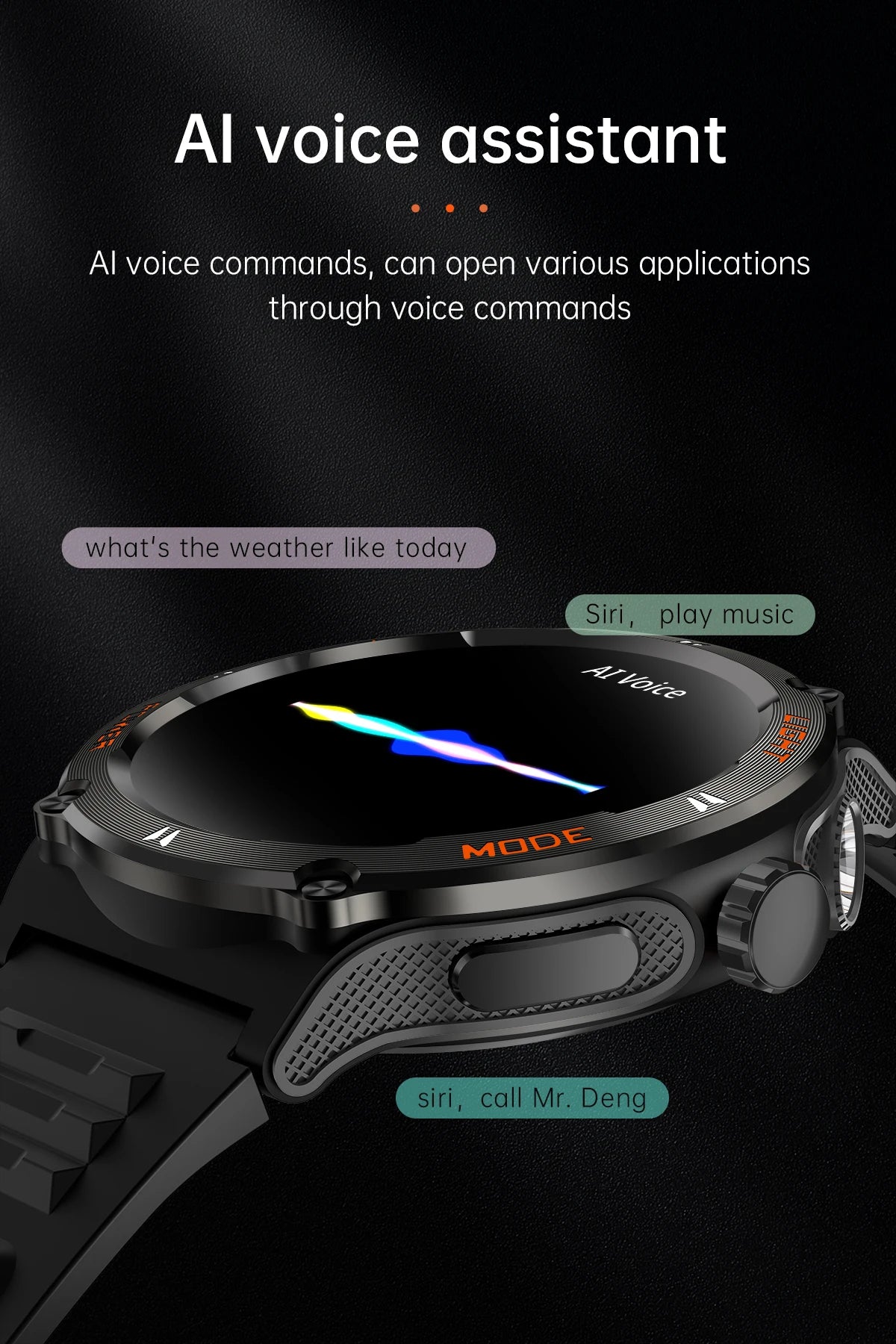 2024 New Flashlight Smart Watch Men Outdoor Sports Clock 3ATM Waterproof Wristwatch Blood Pressure HR Monitor BT Call Smartwatch