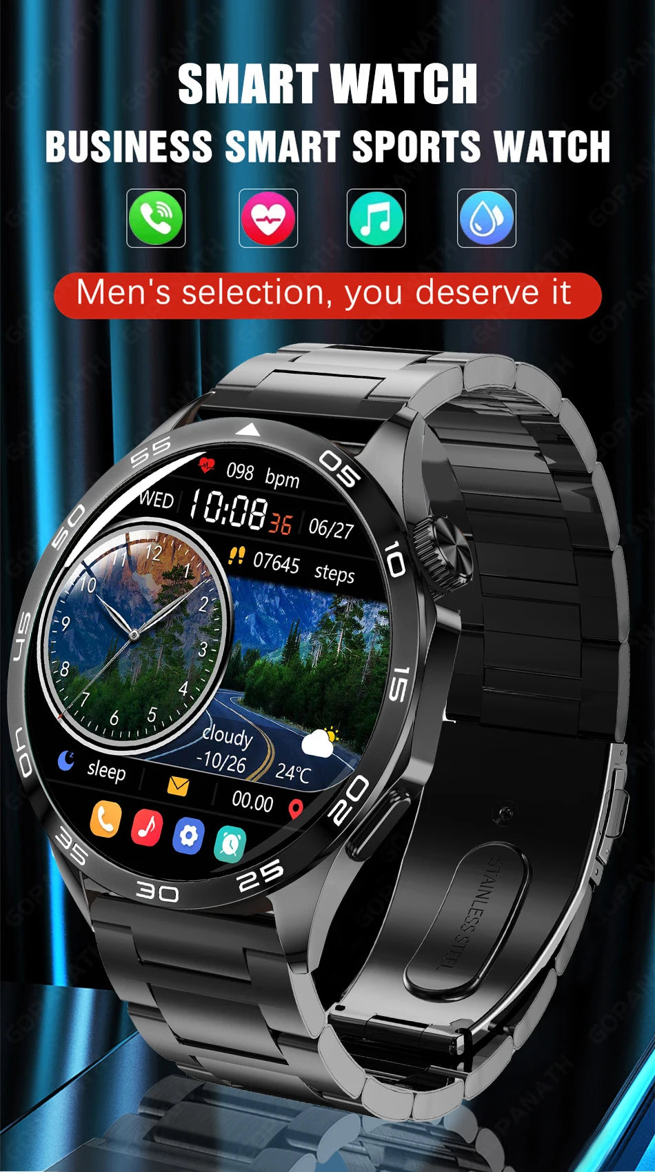 2024 New For Watch 4 Smart Watch Men Bluetooth Call 1.43 inch AMOLED 466*466 HD Screen Business Watch IP68 Waterproof Smartwatch