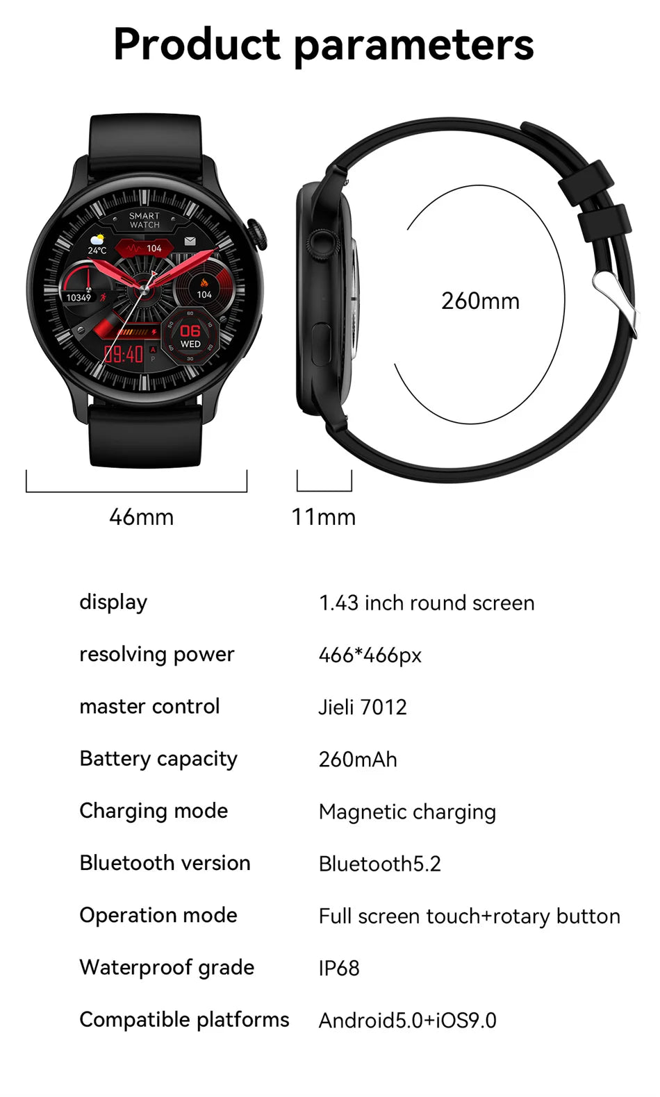 2024 Smartwatch Women 466*466 AMOLED 1.43" HD Screen Always Display Time Bluetooth Call IP68 Waterproof Sports Smart Watch Men