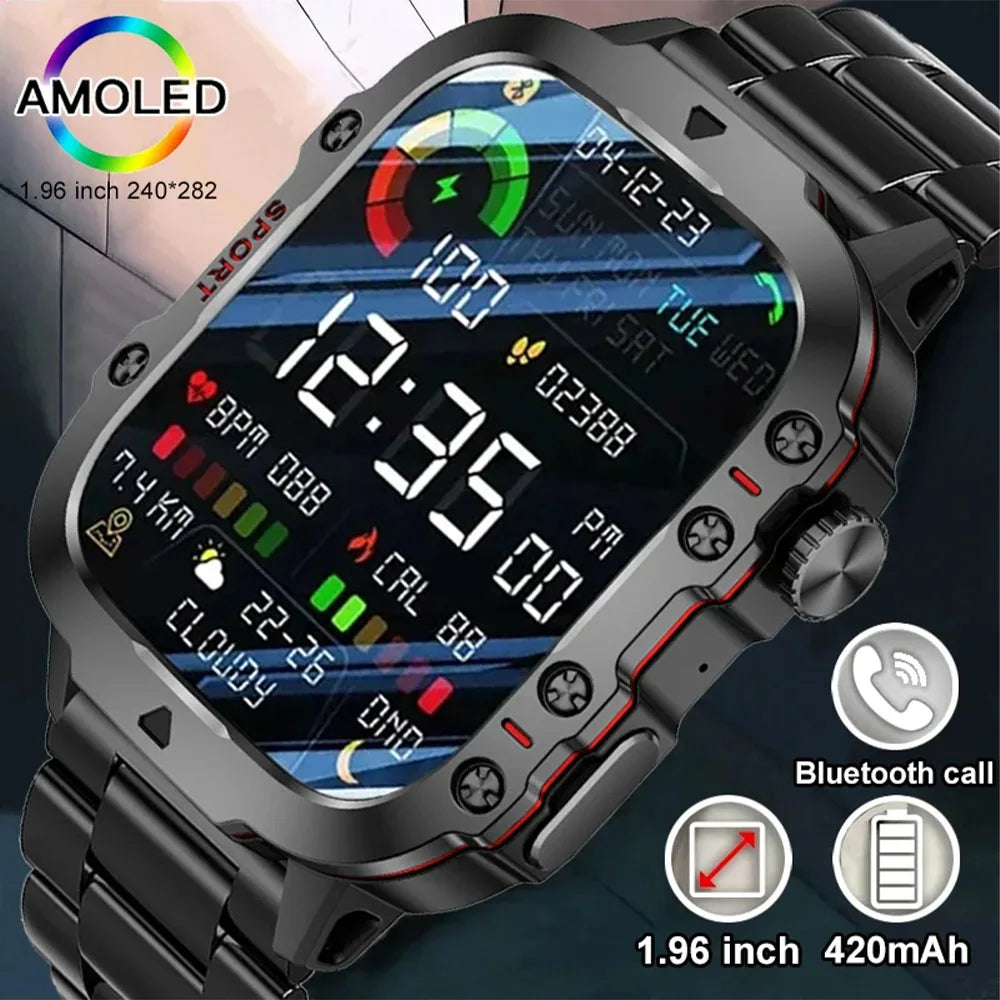 2024 New Men's Military Smart Watch 3TM Waterproof 2.01-inch Bluetooth Call AI Voice Women's Smartwatch Suitable for Android IOS