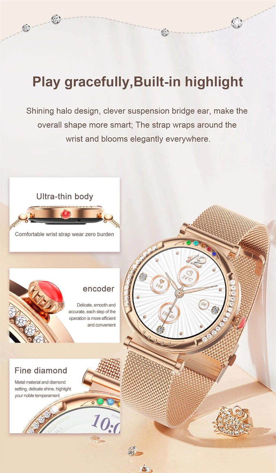 2024 Bluetooth Call Smart Watch Women Custom Dial Smartwatch For Android IOS Waterproof Music Watches Full Touch Bracelet Clock