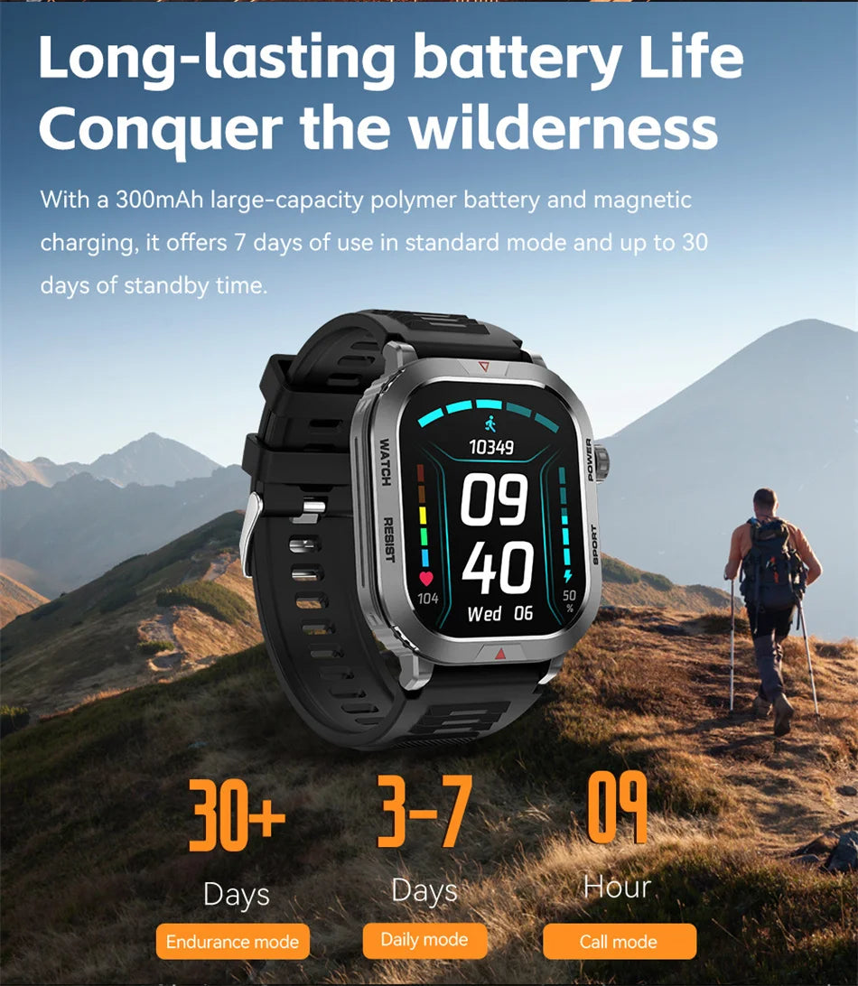 Rugged Military Smart Watch Men For Xiaomi Android IOS Fitness Watches Waterproof 2.01 inch Bluetooth Call Smartwatch 2024 New