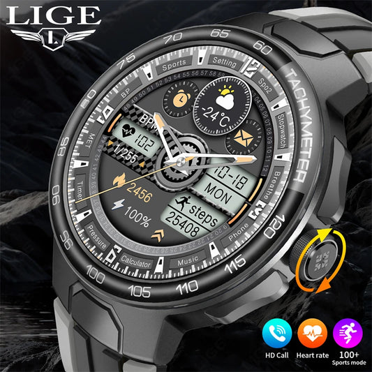 LIGE Smart Watch Men GPS Trajectory Motion Bluetooth Call Watch Men 100+Sports Fitness Tracker Heart Monitor Men Smartwatch 2024