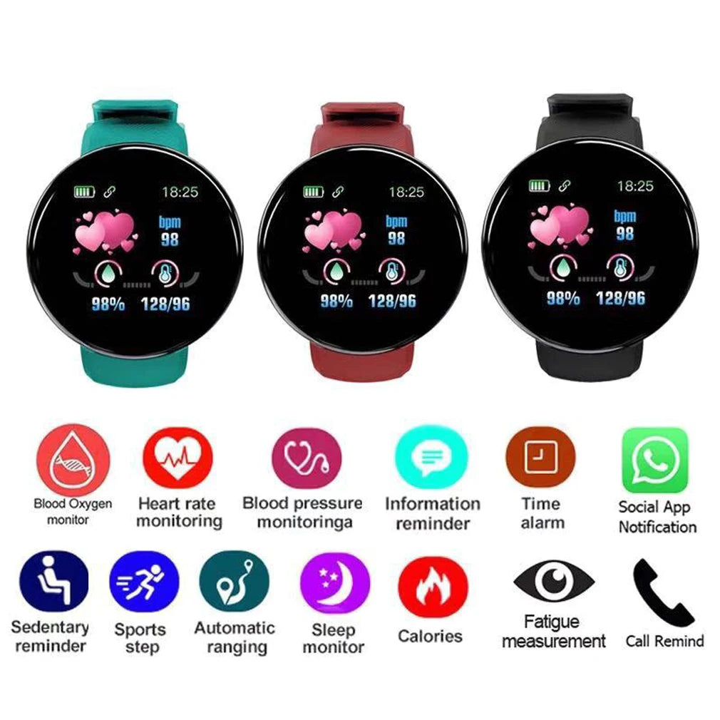 D18 Round Bluetooth Smart Watch Men Women Blood Pressure Heart Rate Monitor Waterproof Sport Fitness Tracker Smartwatch 2024