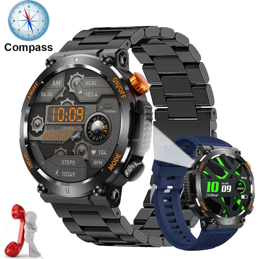 2024 New Men's Smartwatch Compass Outdoor Sports Emergency Light IP67 Waterproof Bluetooth Call Full Touch Screen Smartwatch Men