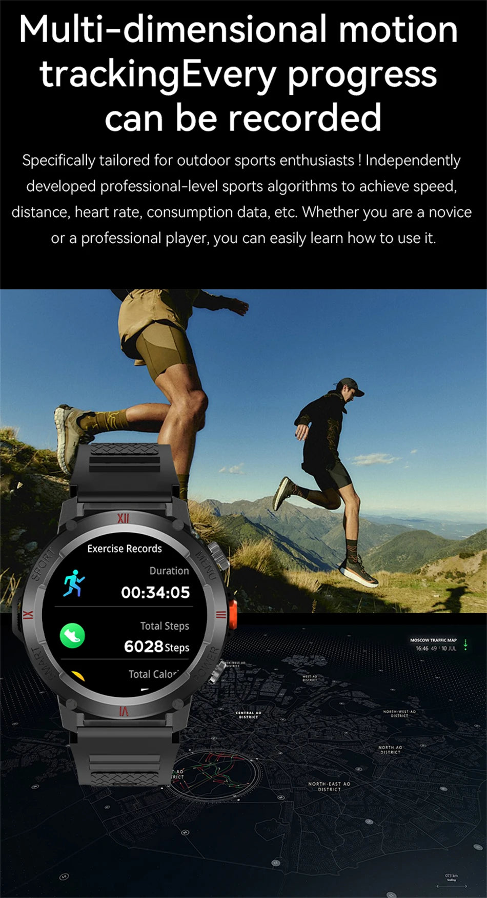 1.46 Inch HD Screen Smartwatch Men LED GPS Sport Fitness Tracker Bluetooth Call Outdoor Smart Watch For Huawei XIAOMI 2024 New