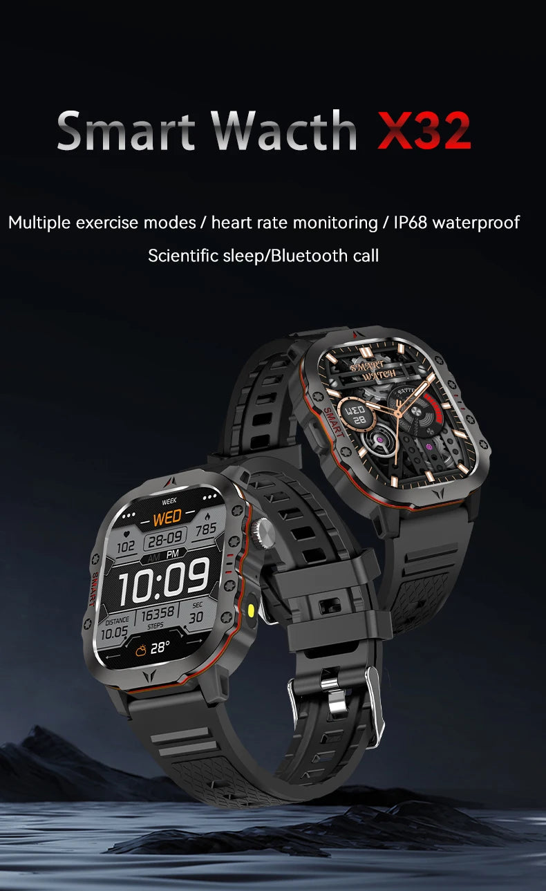 2024 New Watch For Android IOS Military Smart Watch Men IP68 Outdoor Sports Fitness Tracker Health Monitor 2.01 Inch Smartwatch