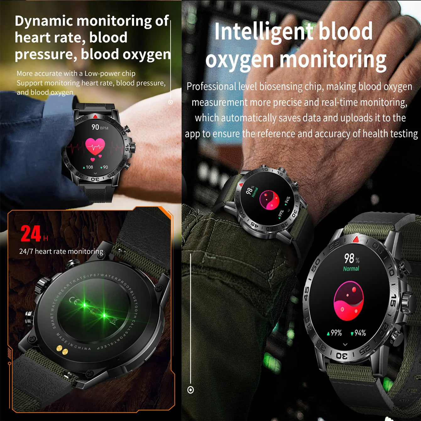 New Outdoor Smartwatch 2024 Bt Call Fitness Tracker Blood Oxygen Music Control Military Rugged Smart Watch Men