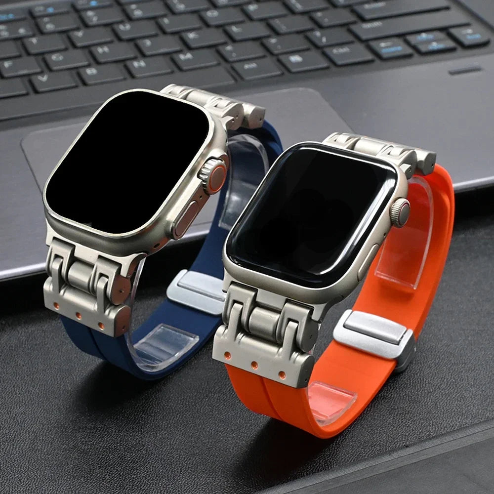 Magnetic Silicone Band for Apple Watch Ultra 2 49mm 9 45mm Loop Bracelet Strap for iWatch Series 7 8 6 5 4 Se ultra 49 44mm 42mm