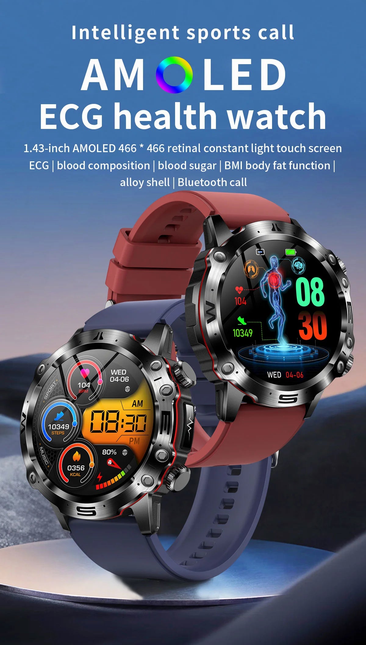 2024 New Smart Watch for Men ECG Blood Glucose Watches Uric Acid Clock Sports Fitness Tracker Bluetooth Call Health Smartwatch