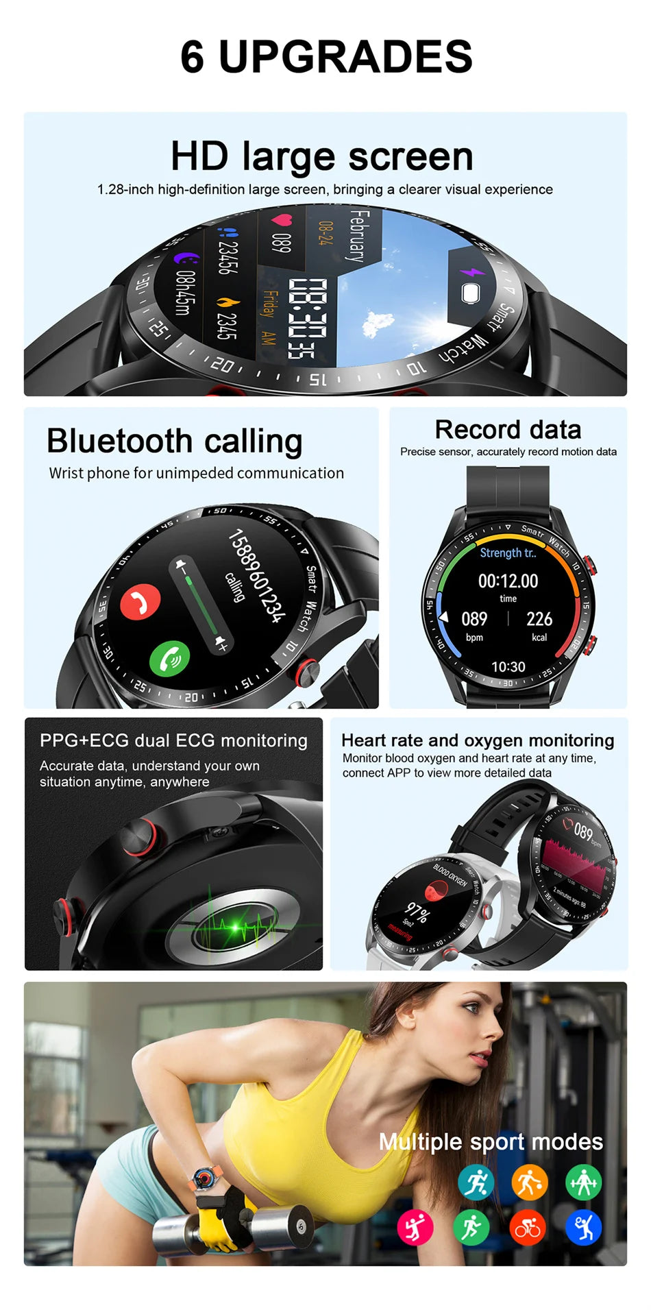 2024 New ECG+PPG Men's Smart Watch Heart Rate Blood Pressure Health Monitoring Watches Bluetooth Call Smartwatch for Men Women