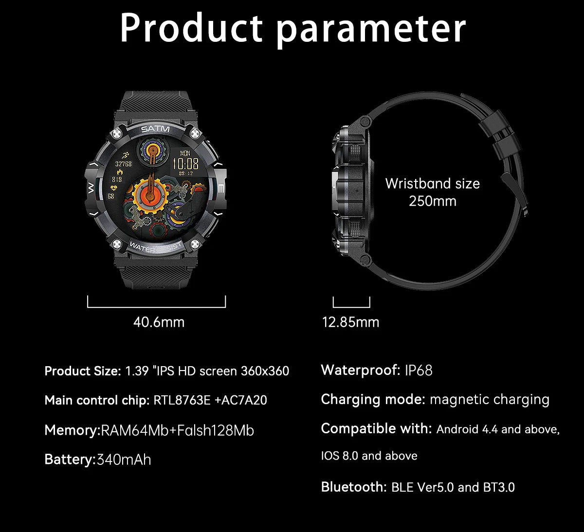 2024 New Smartwatch 1.39'' 5ATM IP68 Waterproof Clock Anti-fall Explosion Proof Wristwatch BT Call Men Outdoor Sport Smart Watch