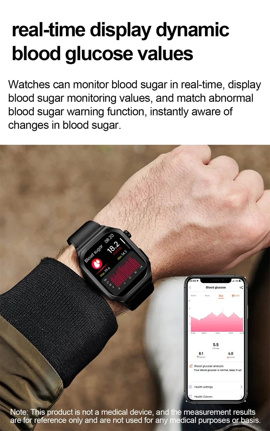 2024 Blood Glucose Uric Acid Blood Lipid Smart Watch AI Diagnostics ECG+PPG Smartwatch Men AMOLED HD Screen Clock Bluetooth Call