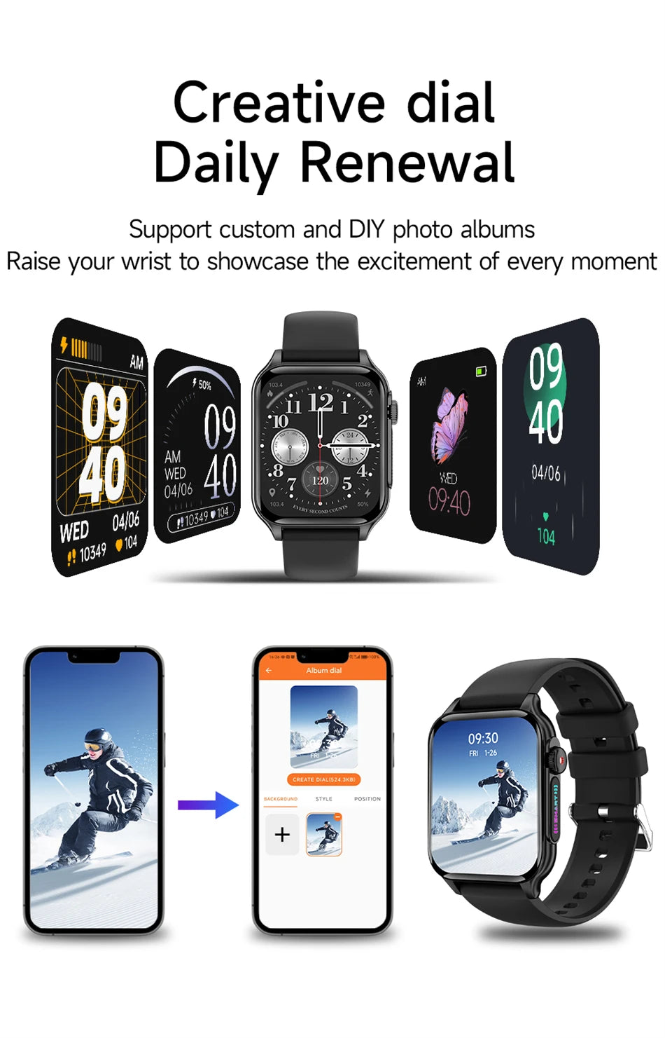 2024 New 1.96 inch Fashion Women Smart Watch Heart Rate Blood Oxygen Fitness Watches with LED torch Smartwatch Men For Xiaomi