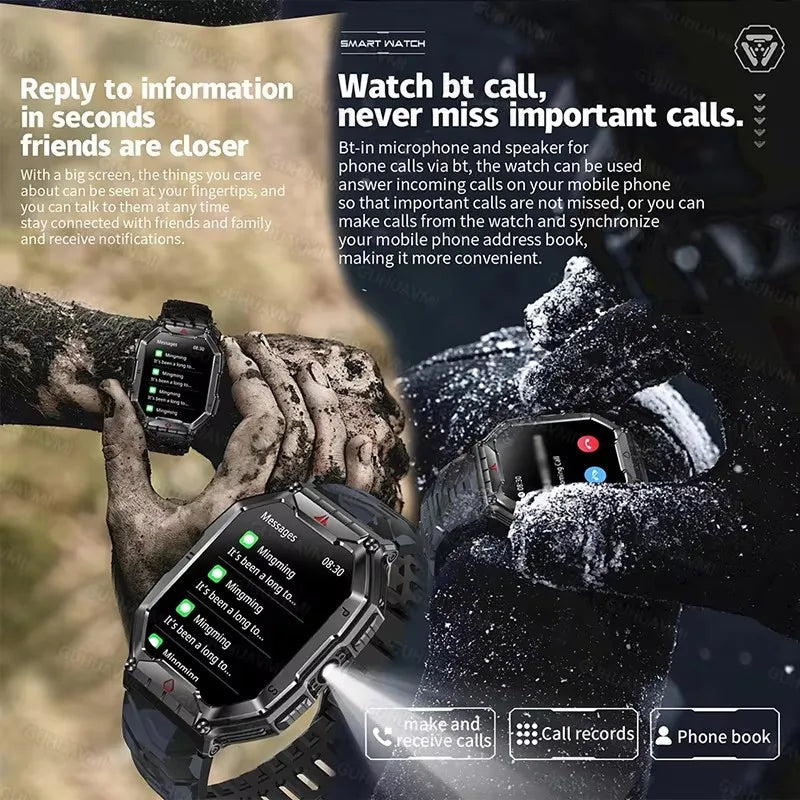 2024 New Outdoor Compass Smartwatch Men 650mAh Large Battery IP68 Waterproof AI Voice Assistant Bluetooth Call Smart Watch Men