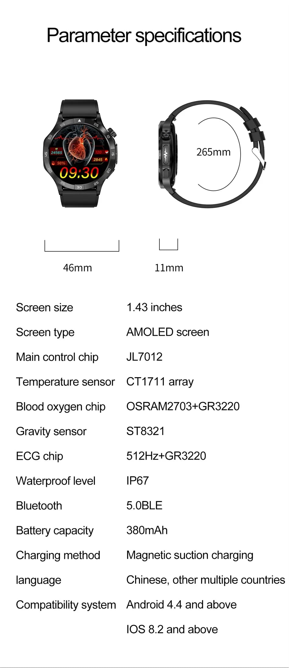 Blood Sugar Smart Watch 2024 Health Blood Lipid Uric Acid Monitor Sport Watch Smart ECG+PPG HD Bluetooth Call Men Smartwatch SOS