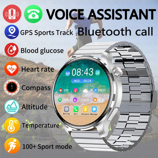 2024 New Smart Watch Men GPS Track Heart Rate Blood Sugar Blood Pressure Blood Oxygen Clock BT Call IP68 Waterproof Smartwatch