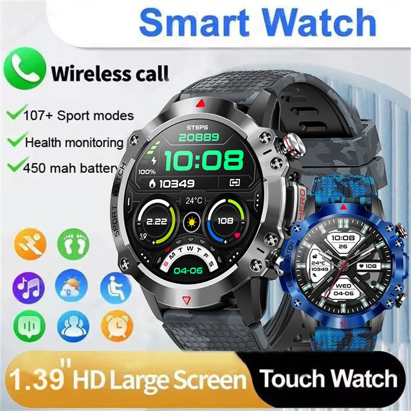 Smart Watches Bluetooth Call Smartwatch Men IP67 Waterproof 1.39 Inch 360*360 HD Screen 100+ Sport Mode for Android IOS 2024