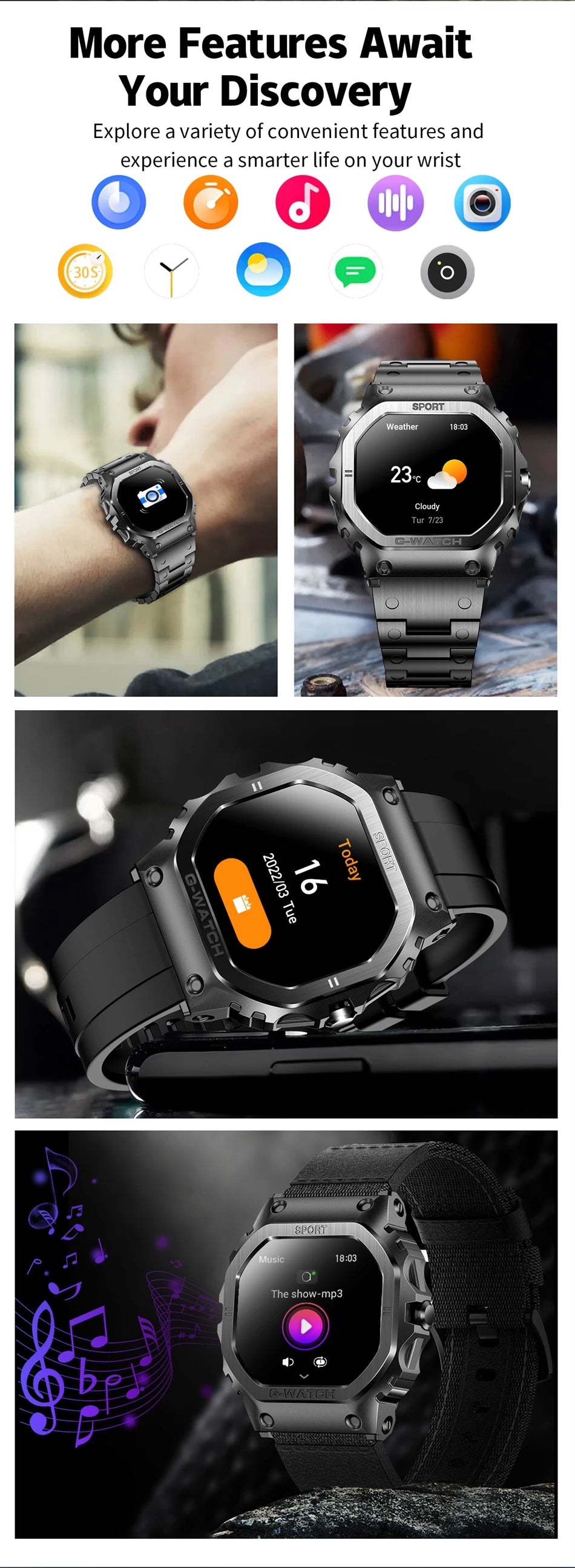 LIGE New Smart Watch Men 1.57-inch Anti-fall Waterproof Bluetooth Call Men Bracelet Health Monitor Music Control Smartwatch 2024