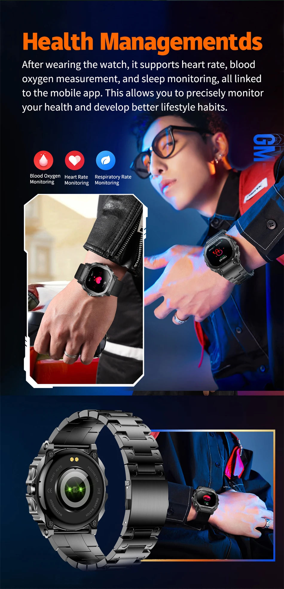 LIGE New Smart Watch Men 1.57-inch Anti-fall Waterproof Bluetooth Call Men Bracelet Health Monitor Music Control Smartwatch 2024