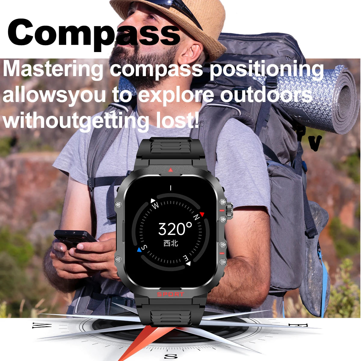 2024 Military Smart Watch Men 2.01 Inch HD Screen Waterproof Health Monitor Outdoor Sport Ai Voice Bluetooth Call Smartwatch