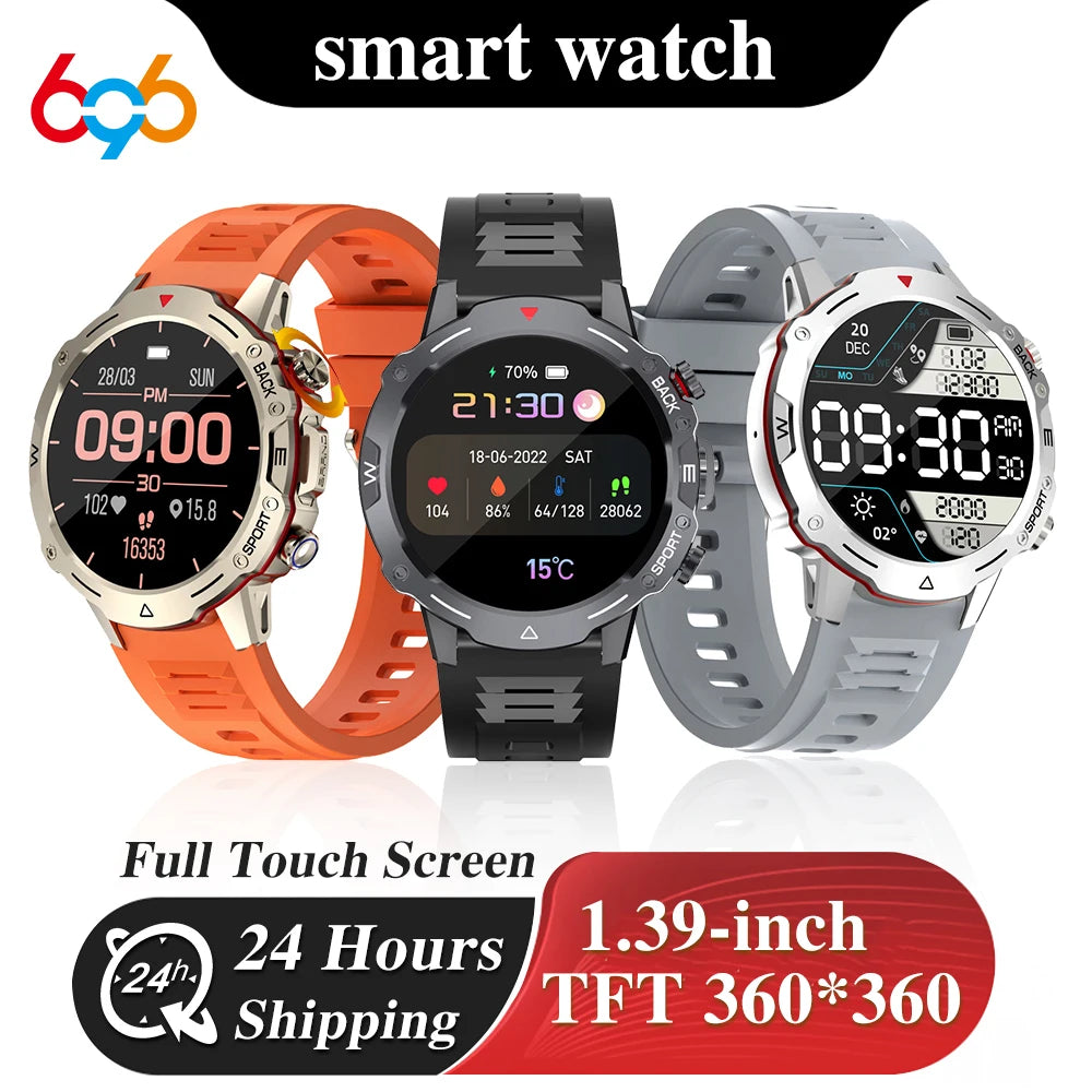 1.39" Outdoors Sports Fitness Men Smart Watch Blue Tooth Call Heart Rate Blood Oxygen Waterproof Watches Music 2024 Smartwatch