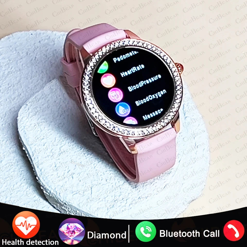 2024 New Diamond Smart Watch For Women Gift Full Touch Screen Lady Sport Fitness Calorie Bluetooth Smartwatch For Android IOS