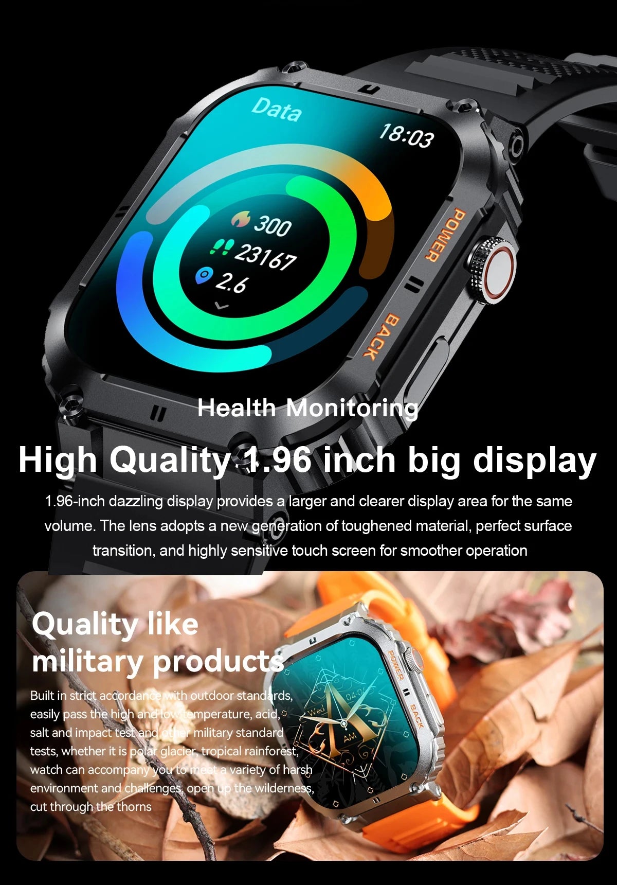 2024 New Mens Smartwatch Bluetooth Call 1.96-inch IPS Square Screen Full View Full Day Heart Rate Detection Sports Smart Watches