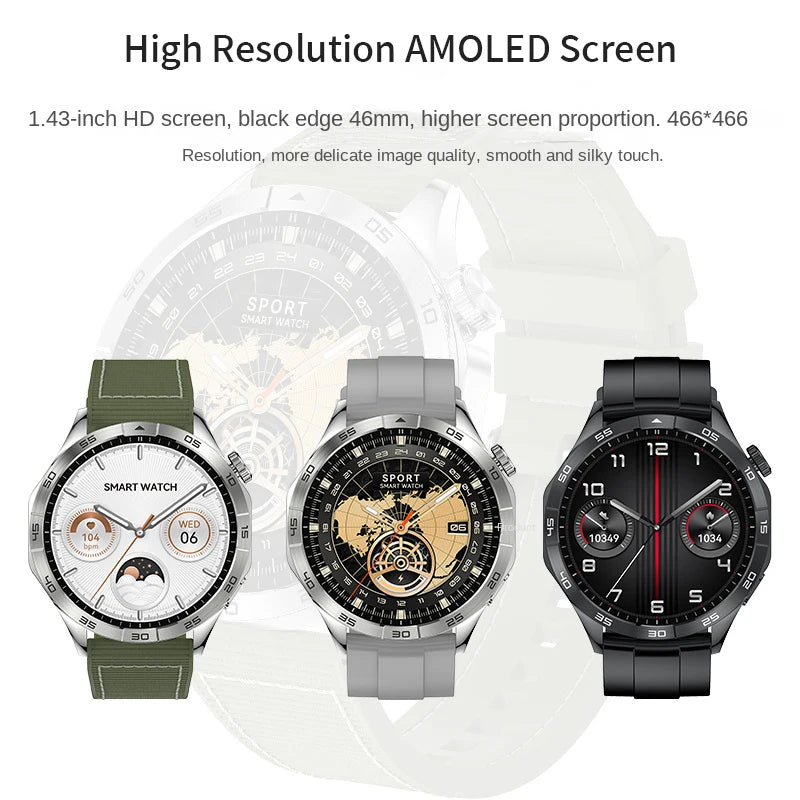 For HUAWEI GT4  NFC Smart Watch Men 460*460 AMOLED Screen Heart rate monitor Bluetooth answer IP68 Waterproof Smartwatches 2024