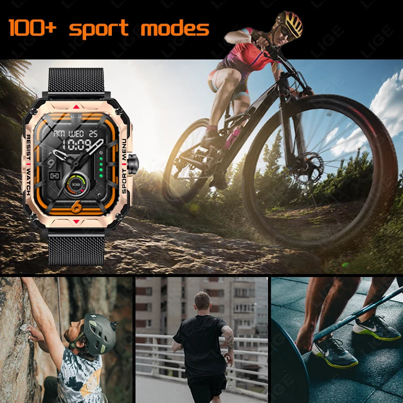 LIGE 2024 I68 Waterproof Bluetooth Call Men Smart Watch 2.02'' HD Screen Smartwatch Outdoor Sport Fitness Tracker Wristwatch