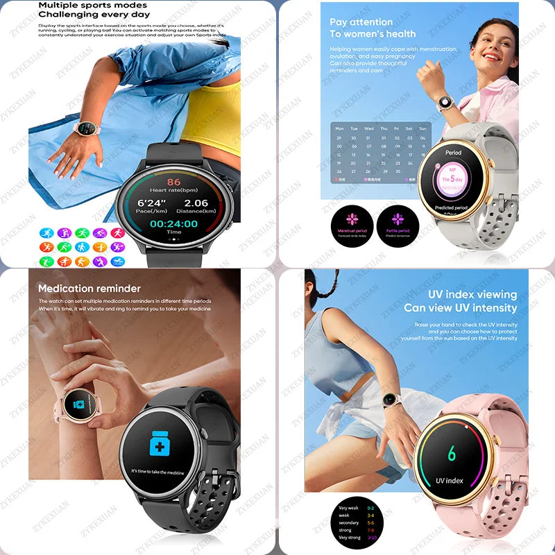 2024 Fashion Bluetooth Call Smart Watch Women 1.27 inch Heart Rate Blood Oxygen 100+Sports Waterproof Men Smartwatch For Xiaomi