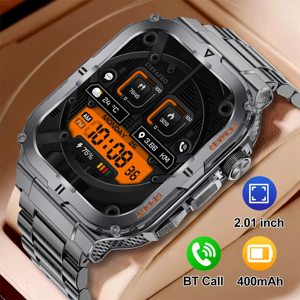 2024 New 1.95 Outdoor Military Man Smart Watch Men Bluetooth Call Smartwatch Men For Android IOS IP68 Waterproof Ftiness Watches