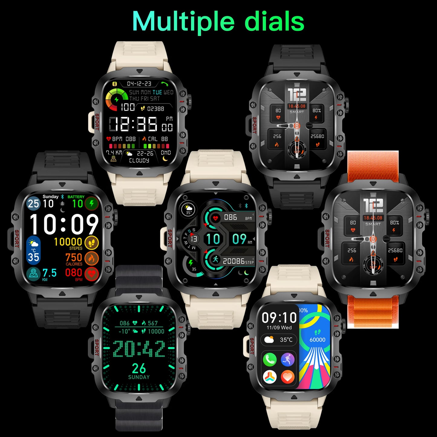 Rugged Military Smart Watch Men For Android IOS Ftiness Watches Ip68 Waterproof 2.01'' AI Voice Bluetooth Call Smartwatch 2024