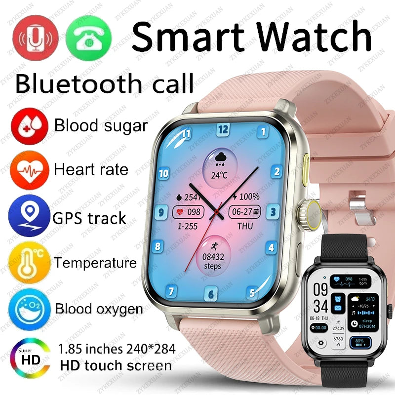 2024 New For Huawei Xiaomi AMOLED Smart Watch Men Blood Sugar Bluetooth Call GPS Sport Tracker IP68 Waterproof Women Smartwatch