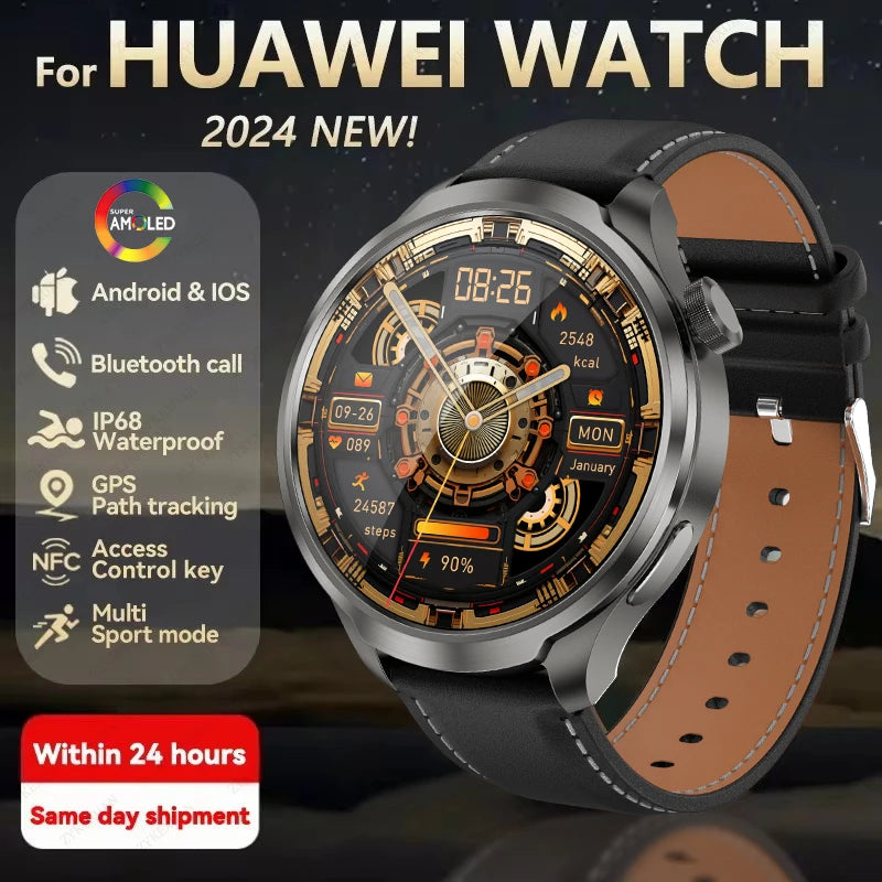 For HUAWEI Outdoor Sports Smart Watch Men AMOLED Screen NFC GPS Compass Heart rate Waterproof Bluetooth Call SmartWatch 2024 New