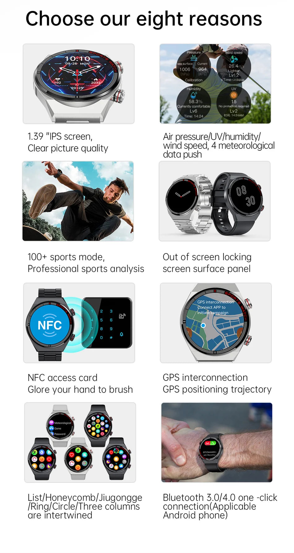 For Huawei Xiaomi NFC Smart Watch Men GT3 Pro AMOLED 390*390 HD Screen Heart Rate Bluetooth Call IP68 Waterproof SmartWatch 2024