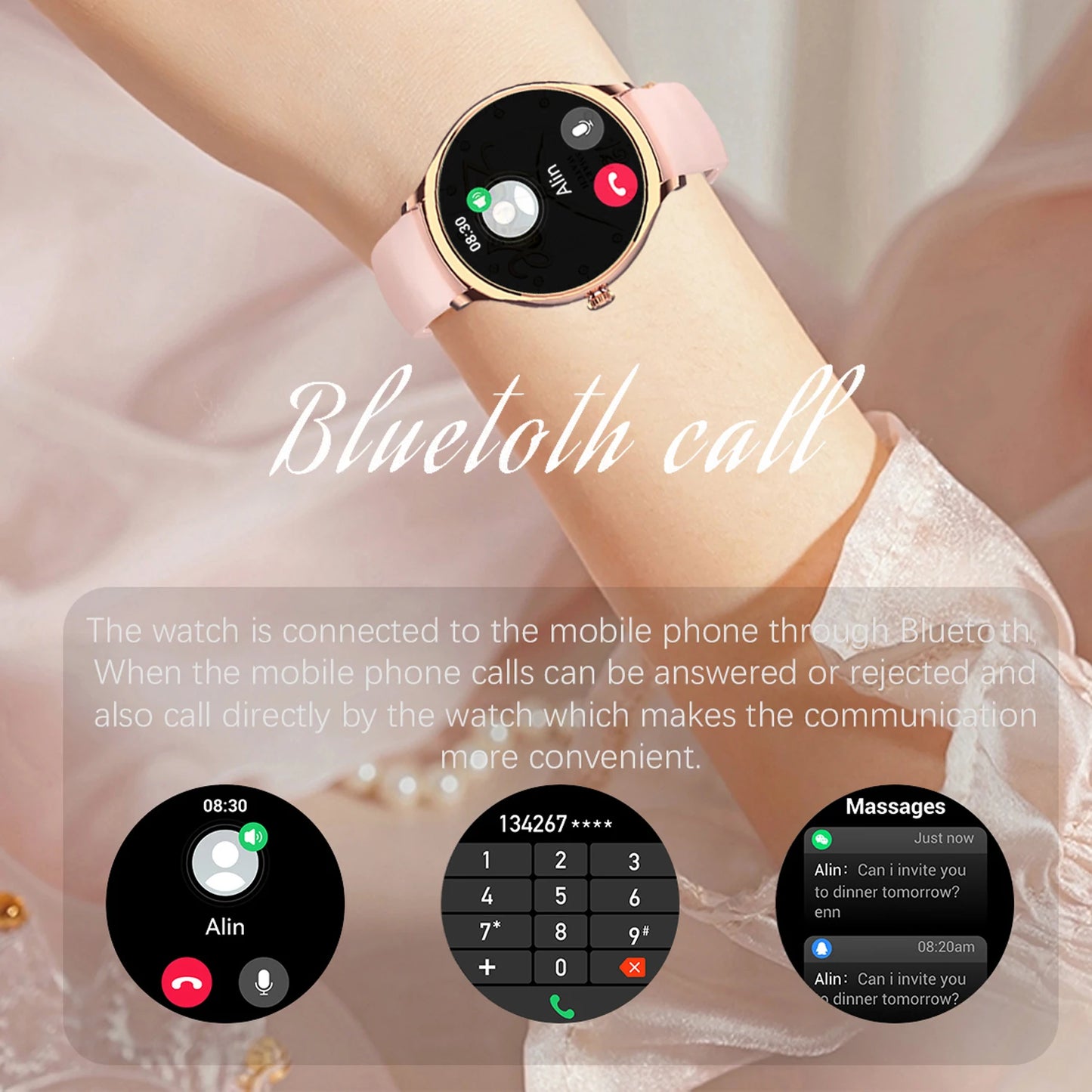 2024 Fashion Smart watches for Women Amoled screen Heart Rate IP68 Waterproof Android Round Shape  Digital BT call smart Watch