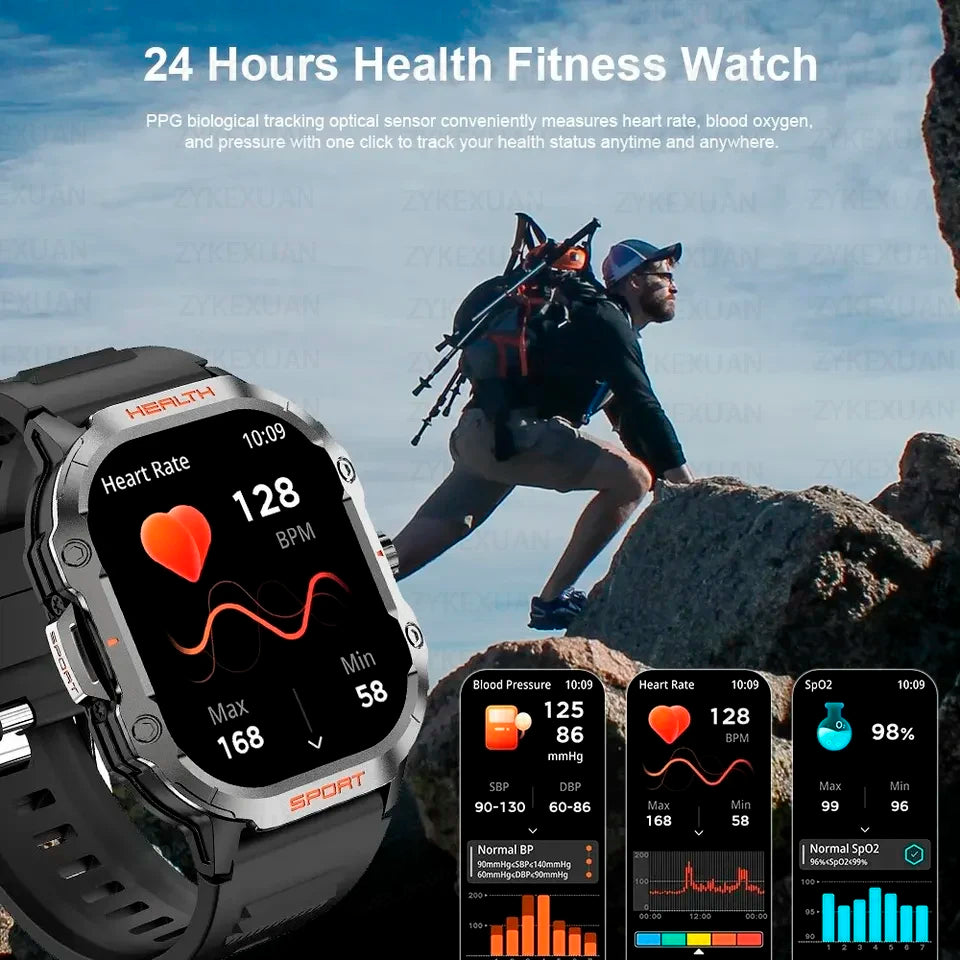 Rugged Military NFC Smart Watch Men AMOLED HD Screen Heart Rate Bluetooth Call Waterproof Outdoor SmartWatch 2024 New For Xiaomi