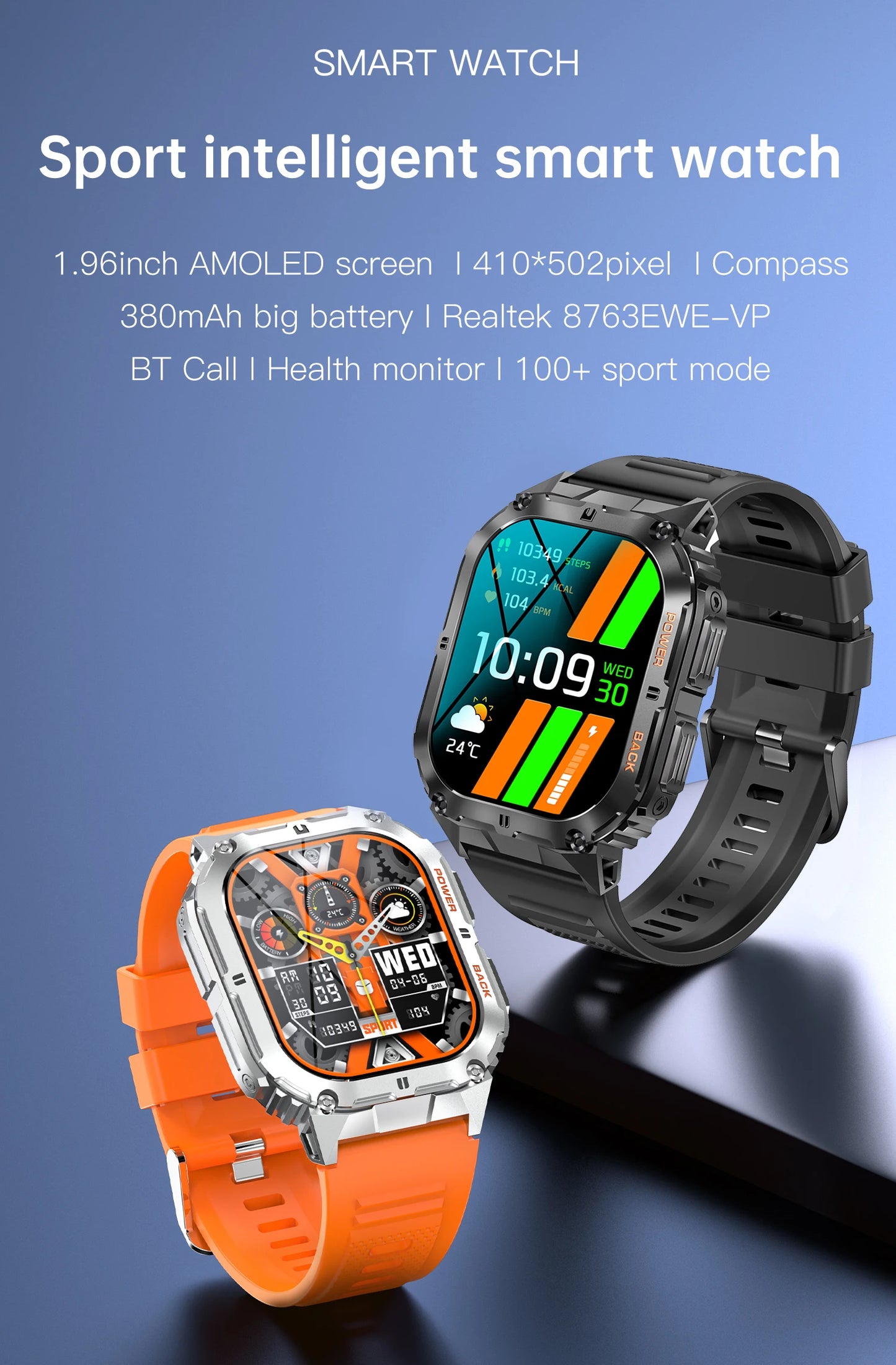 New 1.96-inch AMOLED screen high-definition Bluetooth call for men 2024 smartwatch fitness smartwatch suitable for Android IOS