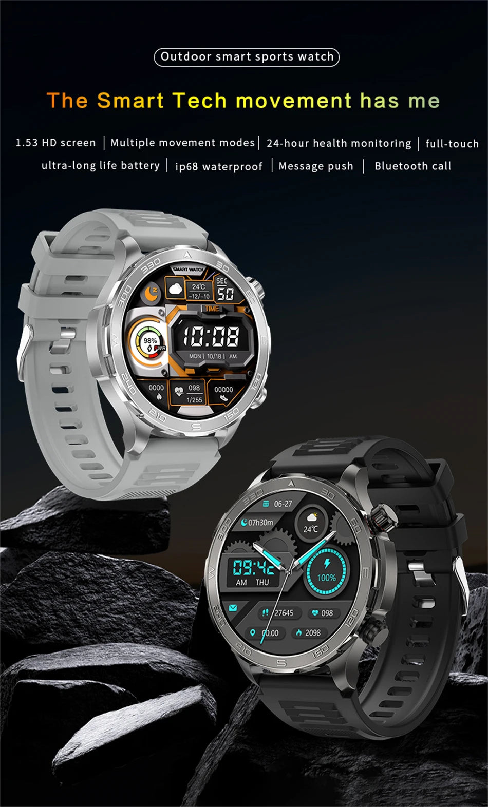 2024 New Rugged Military GPS NFC Smart Watch Men  HD Screen Heart Rate Waterproof Outdoor SmartWatch Bluetooth Call For HUAWEI