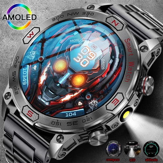 For Huawei Xiaomi 2024 New AMOLED Smart Watch Men 1.43 inch with LED Flashlight Sport Watch Bluetooth Call 466*466 HD Smartwatch